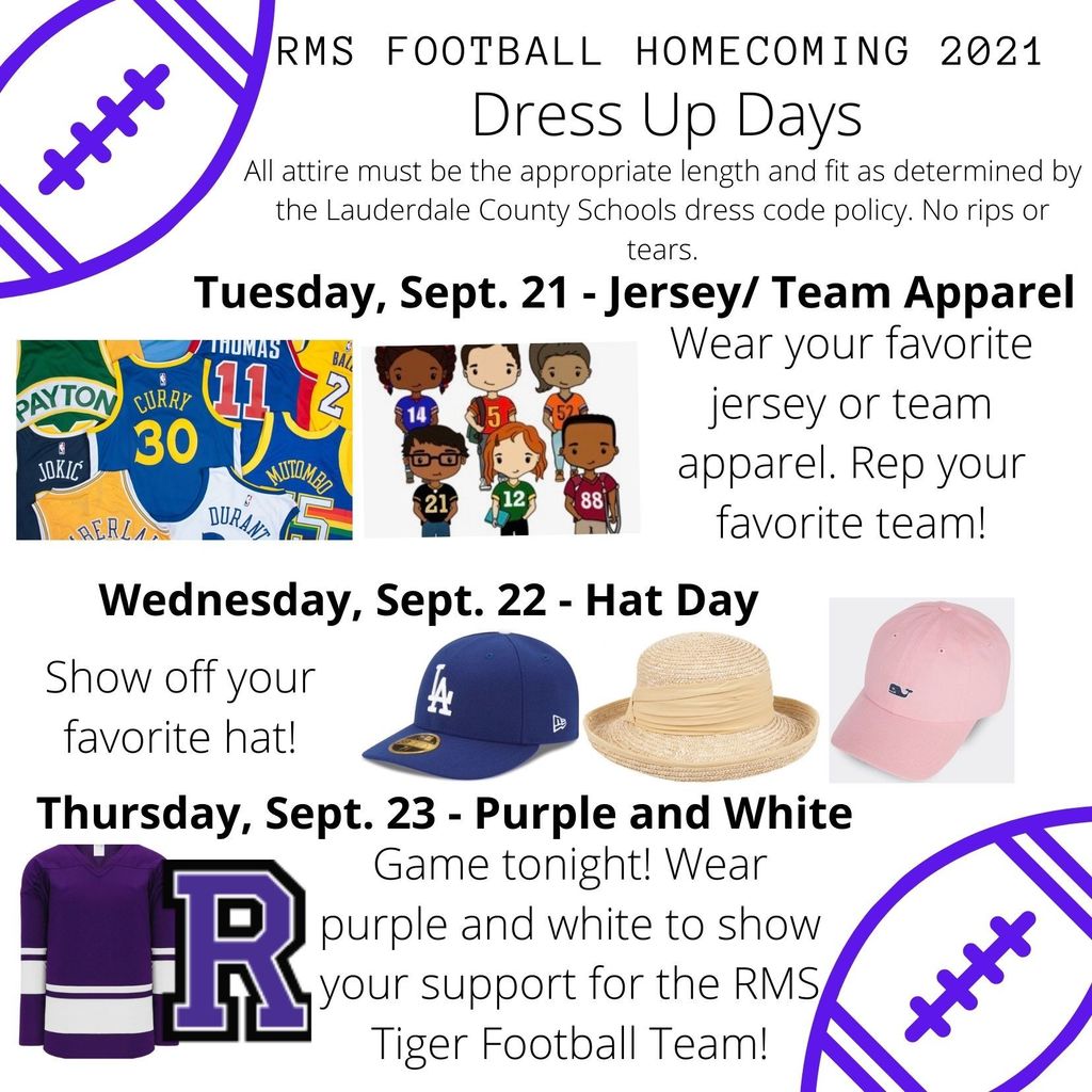 RMS Football Homecoming 2021 Dress Up Days
